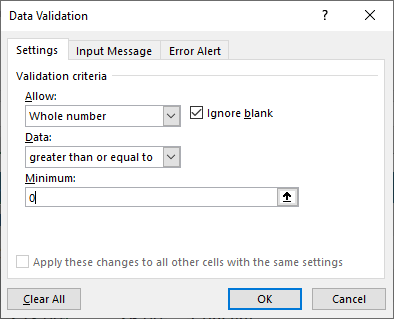 Data Validations in Excel - Select Validation