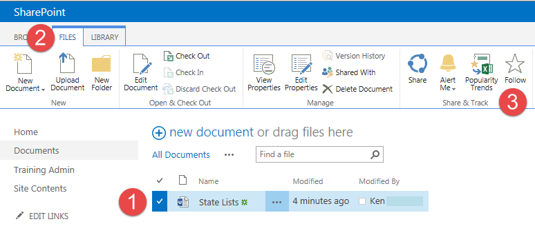 Follow a document in the SharePoint ribbon