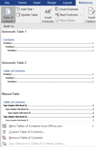 Word: Create a Table of Contents
