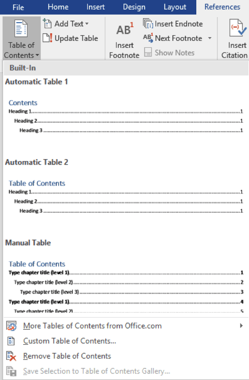 Table of Contents Word