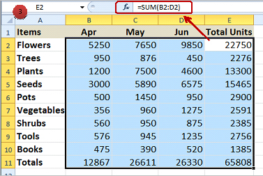 Excel Data Range quick sum