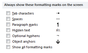 formatting marks in word 