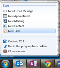 Tasks in Outlook: quick-menu