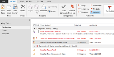 Tasks in Outlook: tomorrow tasks