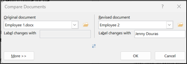 compare function in word - comparing versions