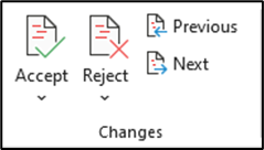 compare function in word - accept or reject